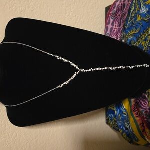 Melinda Maria Crown Lariat Necklace 17" - 19" Silver White Diamondettes